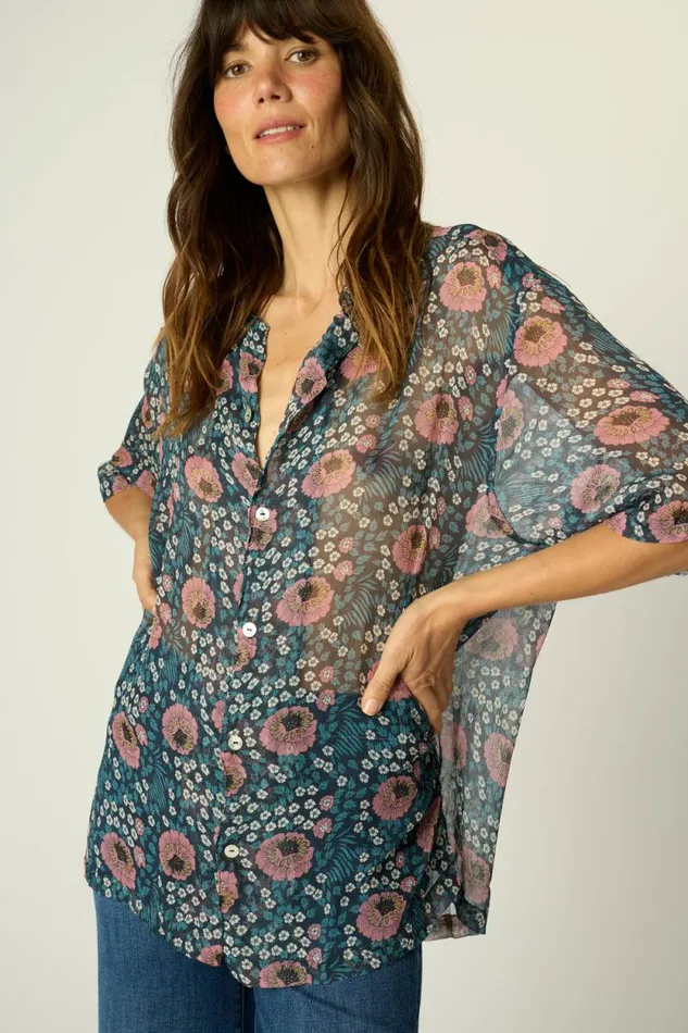 Tops Shop Natalie Martin KEVIN SHIRT Vintage Flowers Indigo