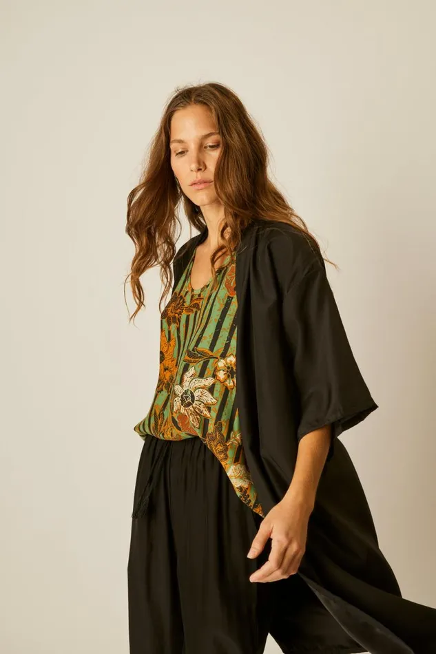 Tops Shop Natalie Martin LENNON KIMONO Black Silk