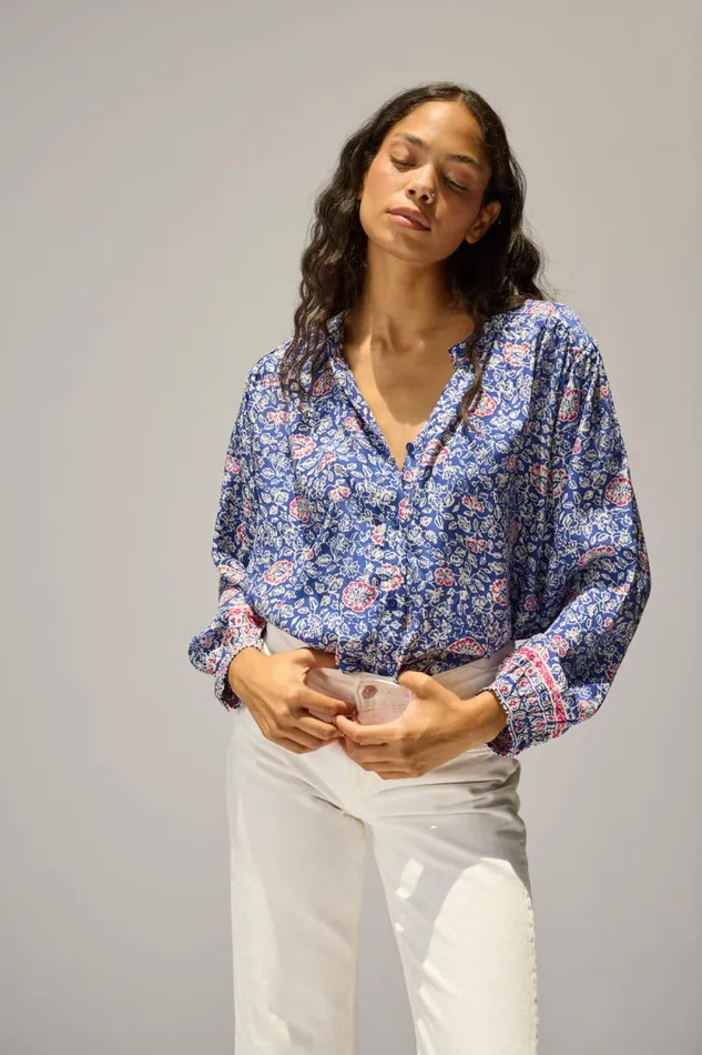 Tops Shop Natalie Martin TOLAN SHIRT Floral Pelicano Blue