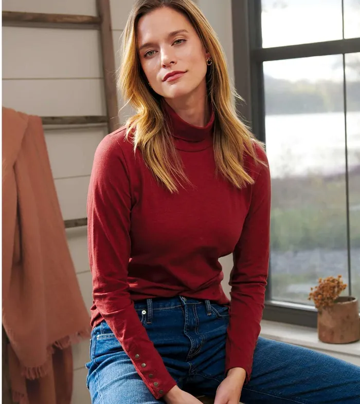 Tops Women Hatley Snap Sleeve Turtleneck 8211 Madder Brown