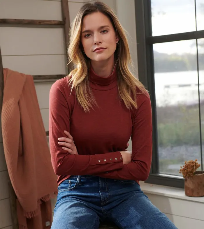 Tops Women Hatley Snap Sleeve Turtleneck 8211 Madder Brown