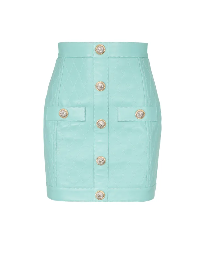 Topstitched Leather Skirt With Buttons Blue Women Balmain Skirts