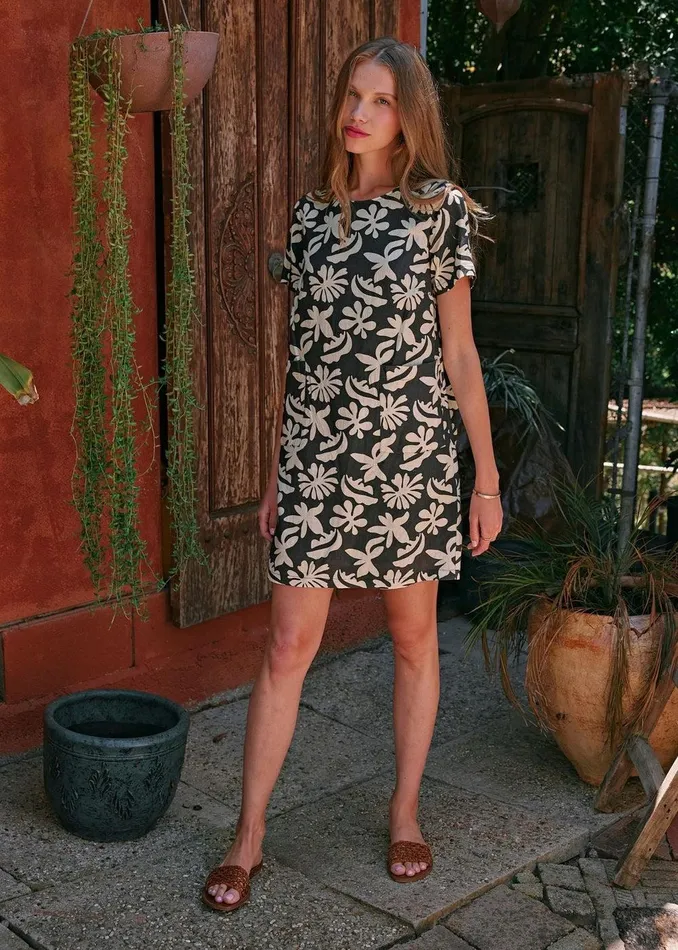 Tropic Flair Mini Shift Dress Blackcream Women Lost Wander Dresses