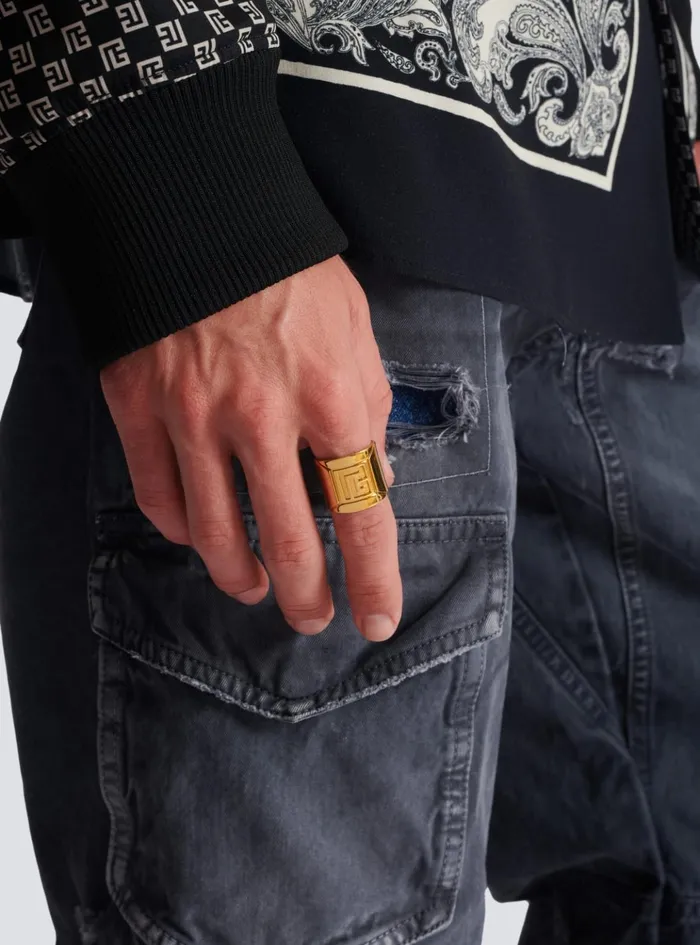 Tubular PB Ring Gold Men Balmain Fashion Jewelry