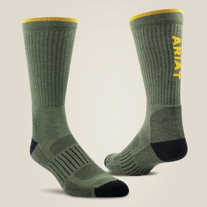 Unisex Socks Ariat High Performance Tek Work Sock 2 Pair Pack Olive