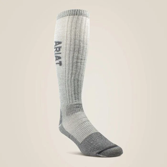 Unisex Socks Ariat Midweight Merino Wool Blend Over The Calf Steel Toe Work Sock Grey
