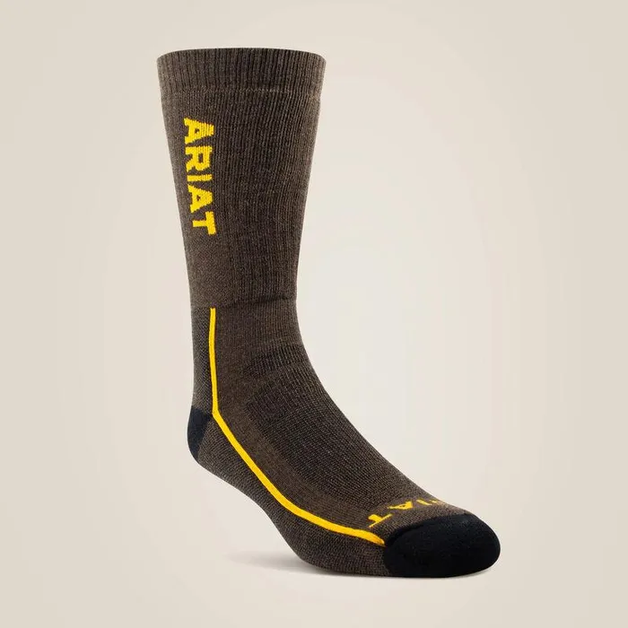 Unisex Socks Ariat Midweight Merino Wool Performance Work Sock Brown