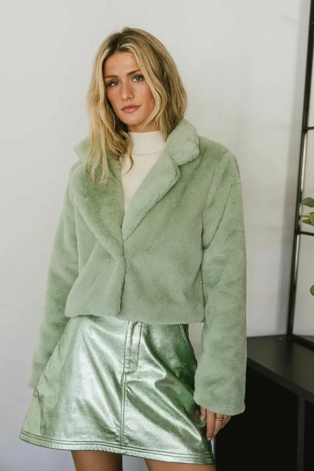 Up All Night Faux Fur Jacket In Sage Sage Women Bohme Outerwear