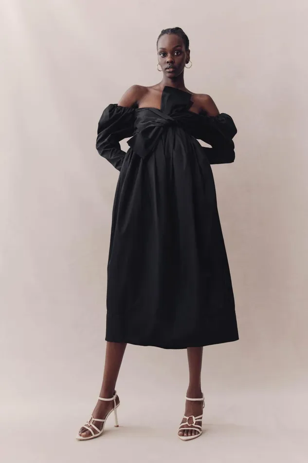 Valentina Bow Midi Dress Black Women Aje Midi Dresses