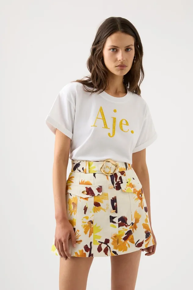 Valerie Utility Mini Skirt Pressed Sunflowers Women Aje Skirts