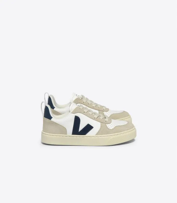 VEJA V10 Kids V10 LACES LEATHER WHITE NAUTICO ALMOND