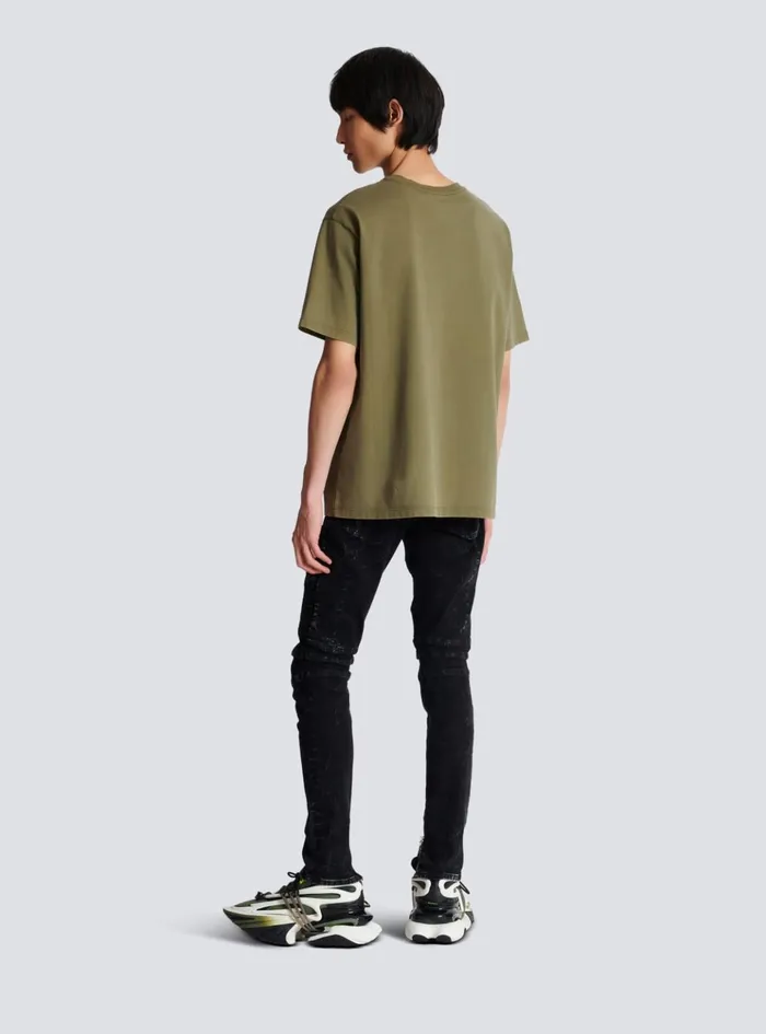 Vintage Embroidered Tshirt Khaki Men Balmain TShirts