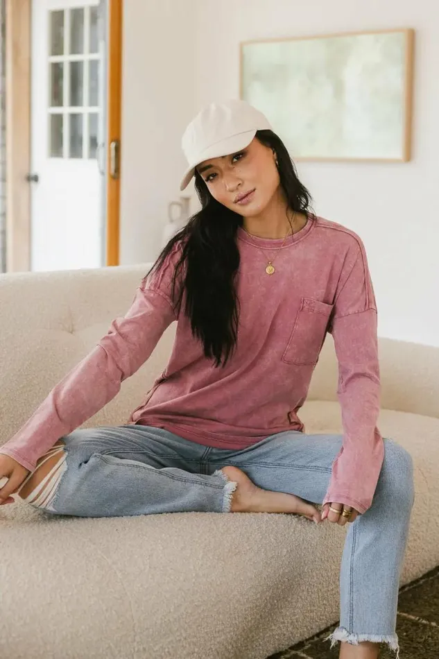 Washed Oversized Knit Top In Mauve Mauve Women Bohme Tees and Tanks