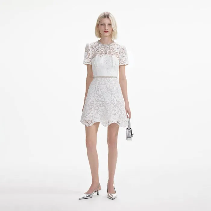 White Lace Diamante Mini Dress Women Self Portrait Dresses
