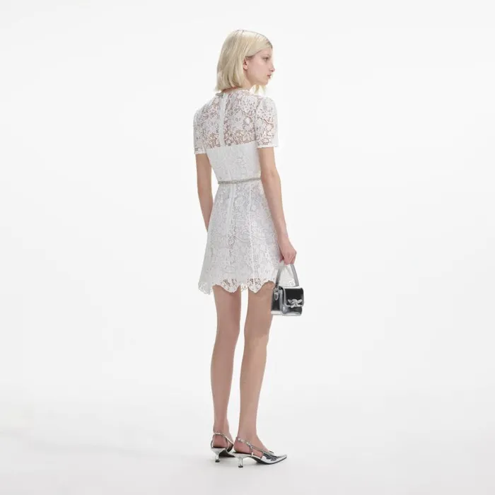 White Lace Diamante Mini Dress Women Self Portrait Dresses