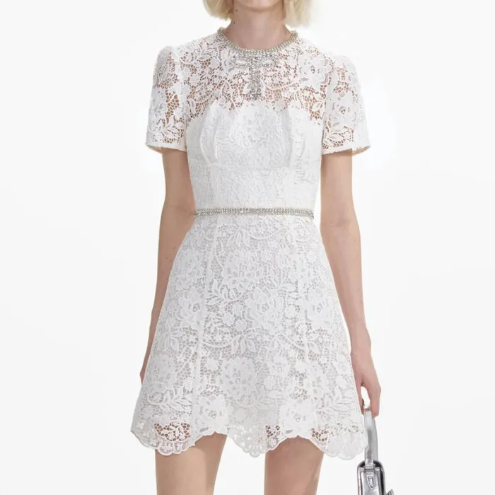 White Lace Diamante Mini Dress Women Self Portrait Dresses