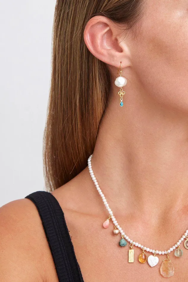 White Pearl And Turquoise Loop Earrings Women Chan Luu Earrings