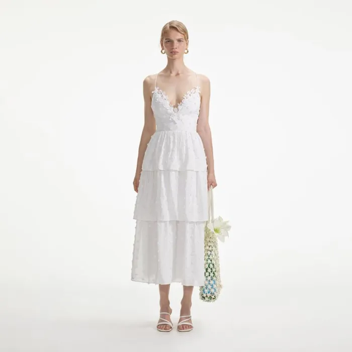 White Tie Back Midi Dress Women Self Portrait Dresses