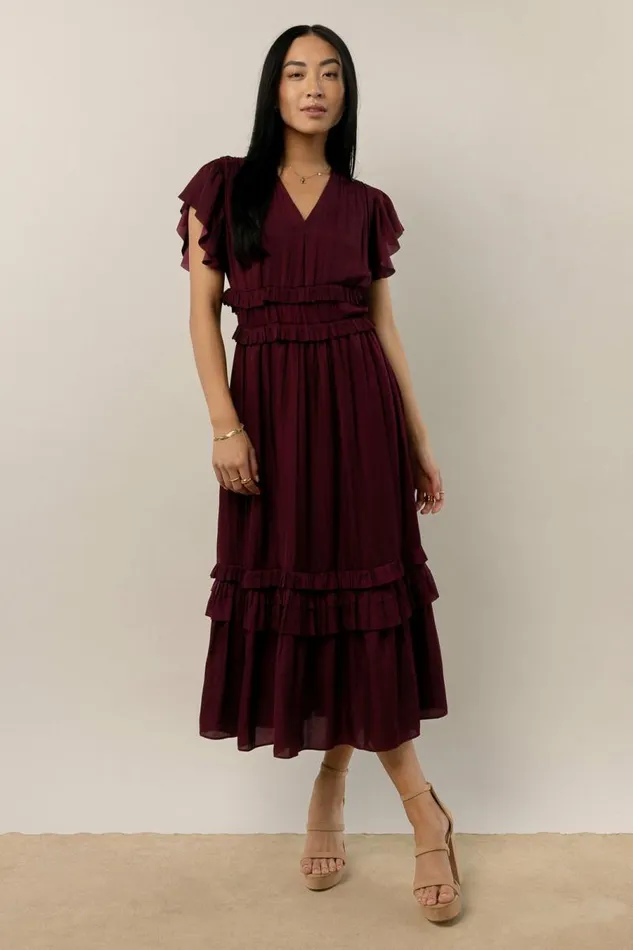 Willa Ruffle Dress In Burgundy Burgundy Women Bohme Dresses