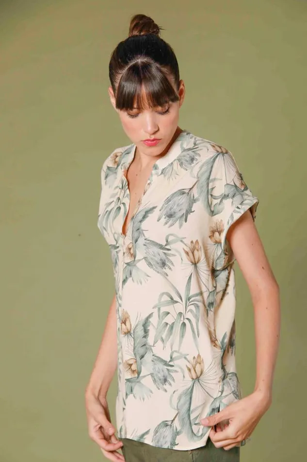 Woman Adele MM Short Sleeve Shirt In Popeline With Flower Pattern Mason039s Shirts
