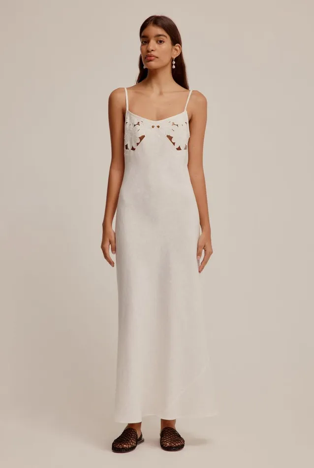 Woman Venroy Dresses Linen Embroidered Slip Dress