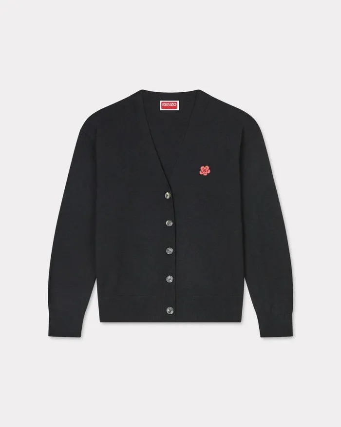Women 039Boke Flower039 Embroidered Vneck Cardigan In Wool Black Kenzo Sweaters And Cardigans