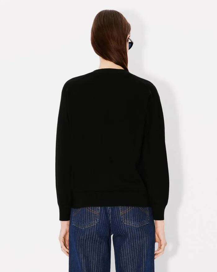 Women 039Boke Flower039 Embroidered Vneck Cardigan In Wool Black Kenzo Sweaters And Cardigans