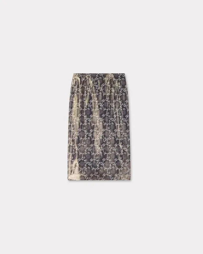 Women 039KENZO Marguerite039 Straight Midi Skirt Blue Black Kenzo Dresses And Skirts