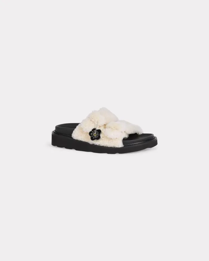 Women 039KENZO Matto039 Straps Mules In Leather Ecru Kenzo Mules And Espadrilles