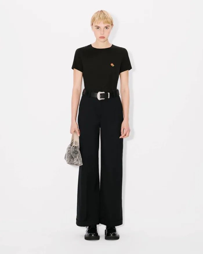 Women 039KENZO Pop039 Embroidered Cotton Tshirt Black Kenzo Tshirts And Polos
