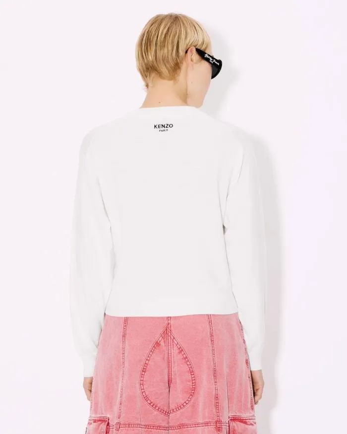 Women 039KENZO Pop039 Embroidered Crewneck Cardigan In Merino Wool Off White Kenzo Sweaters And Cardigans