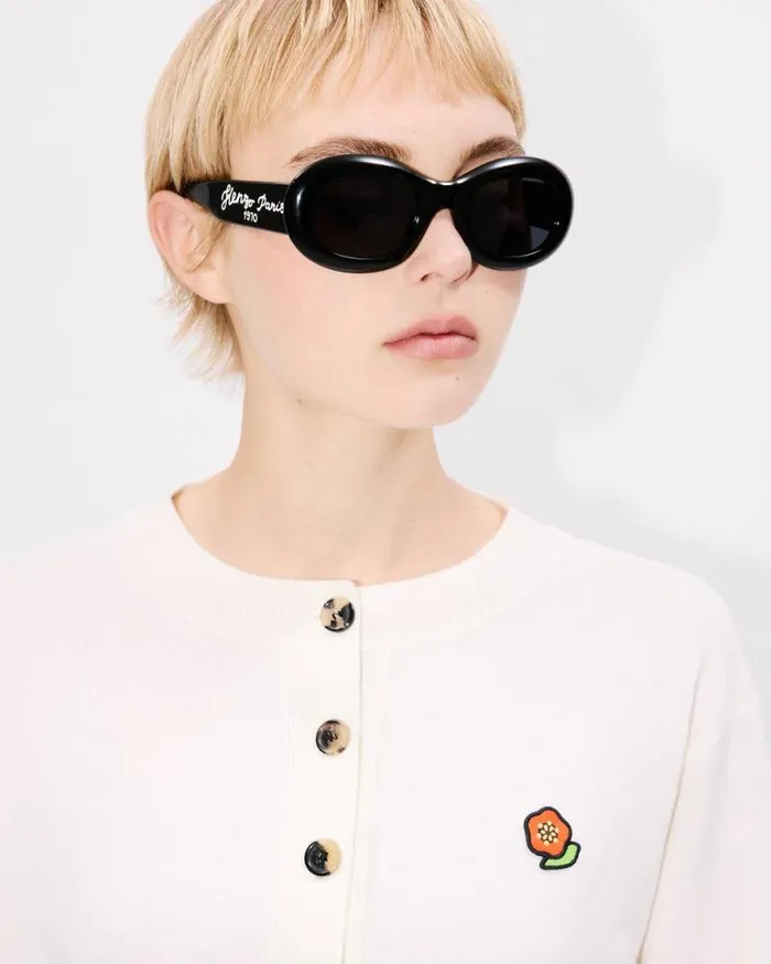 Women 039KENZO Pop039 Embroidered Crewneck Cardigan In Merino Wool Off White Kenzo Sweaters And Cardigans