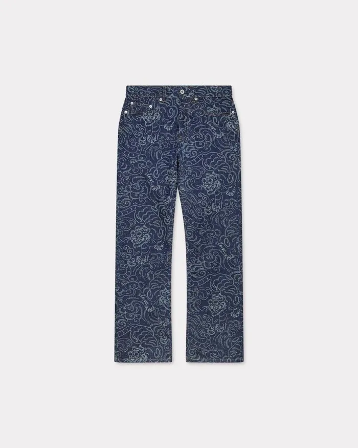 Women 039KENZO Star Tiger039 BARA Cropped Jeans In Japanese Denim Rinse Blue Denim Kenzo Denim