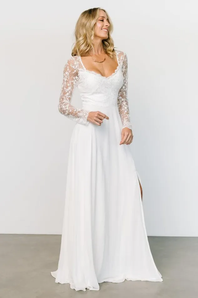 Women Adalaide Long Sleeve Maxi Dress Off White Baltic Born Embellished and Sequined
