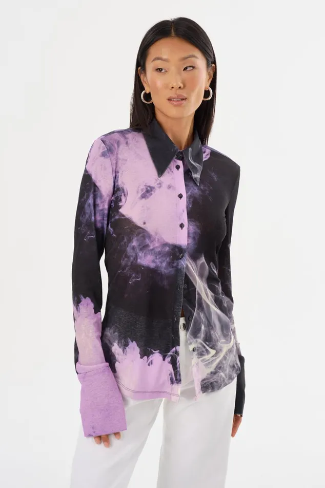 Women ALZINA Printed Long Sleeve Shirt Lavender Haze LAMARQUE Tops