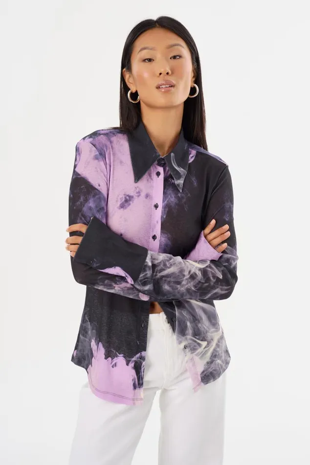 Women ALZINA Printed Long Sleeve Shirt Lavender Haze LAMARQUE Tops