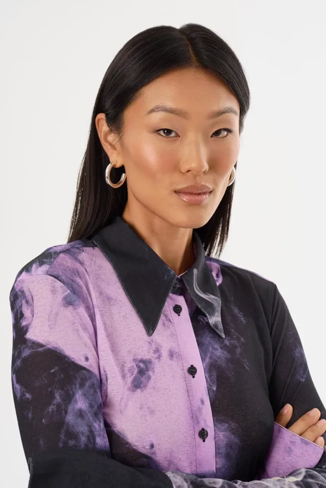 Women ALZINA Printed Long Sleeve Shirt Lavender Haze LAMARQUE Tops
