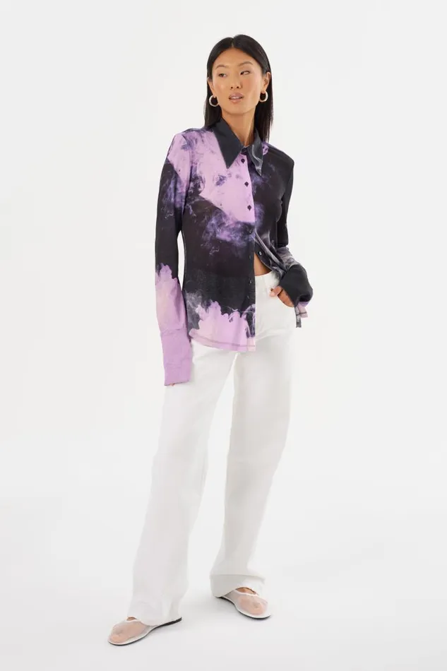 Women ALZINA Printed Long Sleeve Shirt Lavender Haze LAMARQUE Tops