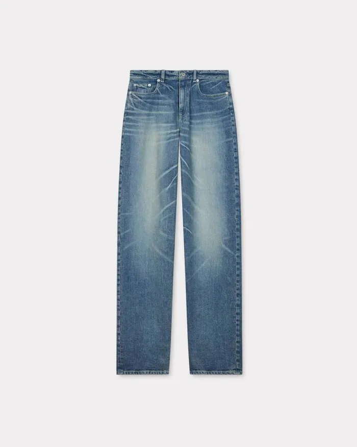 Women ASAGAO Regular Jeans In Japanese Denim Stone Bl Dirty Blue Denim Kenzo Pants And Shorts