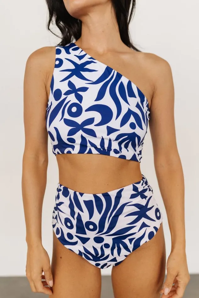 Women Bali One Shoulder Bikini Top White Navy Baltic Born Bikini