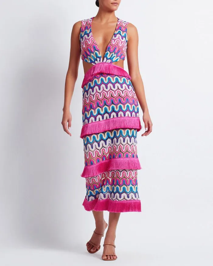 Women Beach Dresses PatBO CROCHET CUTOUT MIDI DRESS FINAL SALE Pink Multi