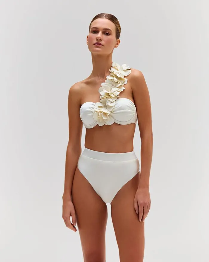 Women Bikinis PatBO Flower Applique Bikini Top FINAL SALE White