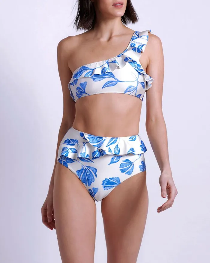 Women Bikinis PatBO Nightflower One Shoulder Bikini Top FINAL SALE White