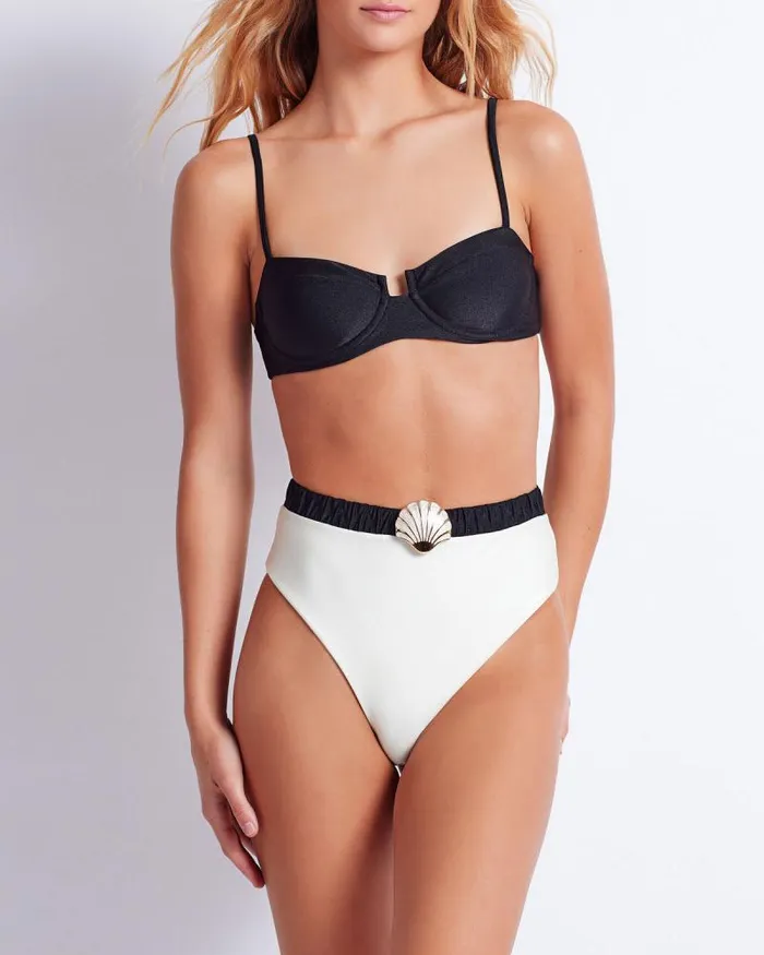 Women Bikinis PatBO SEASHELL HIGH CUT BIKINI BOTTOM FINAL SALE Black White