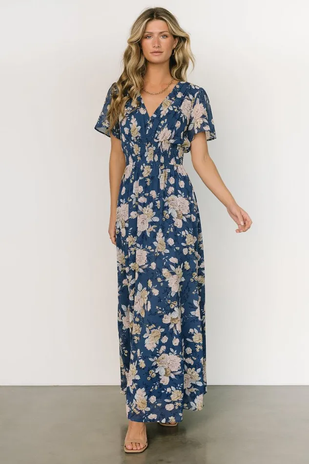 Women Birdie Maxi Dress Blue Blush Floral Baltic Born The Guest Edit