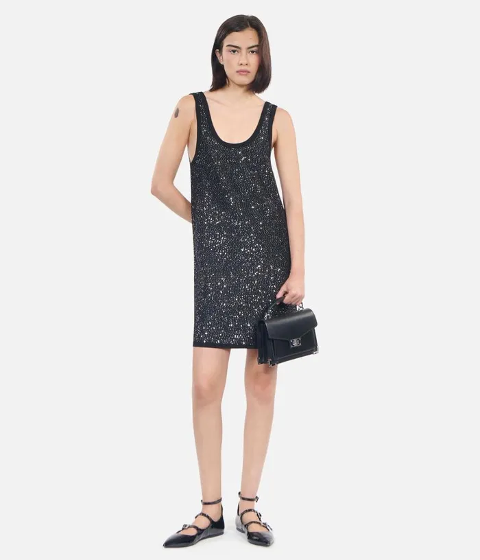 Women Black Sequin Knit Short Dress THE KOOPLES Dresses and Jumpsuits