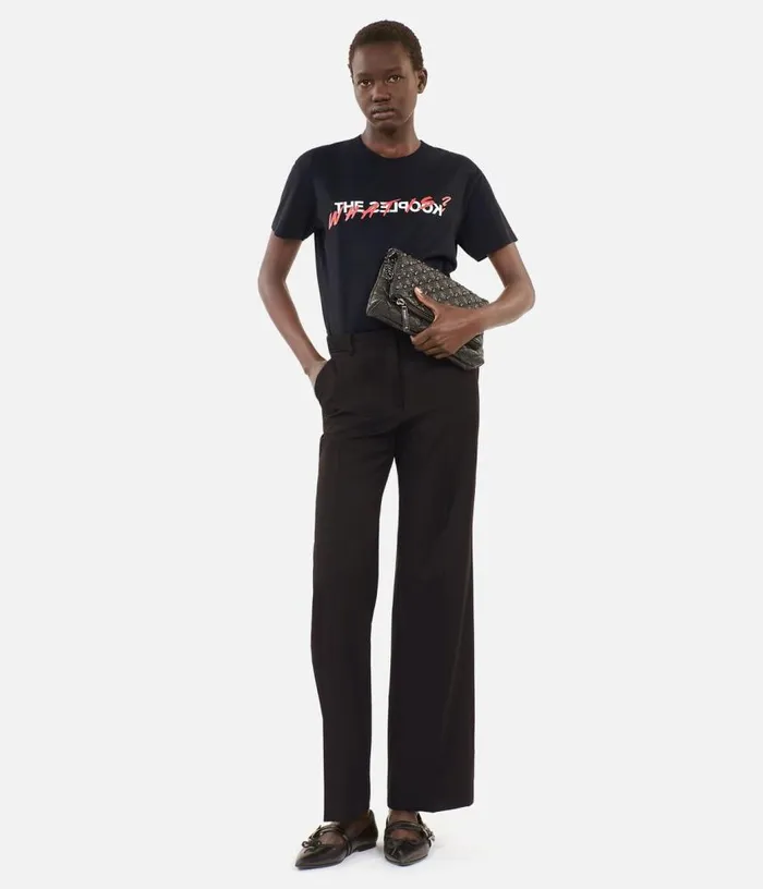 Women Black Wool Suit Trousers Straight Cut THE KOOPLES Jeans and Pants
