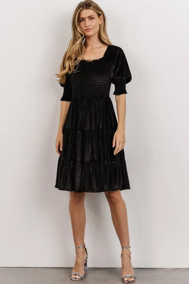 Women Bliss Smocked Velvet Short Dress Black Baltic Born Short Dresses