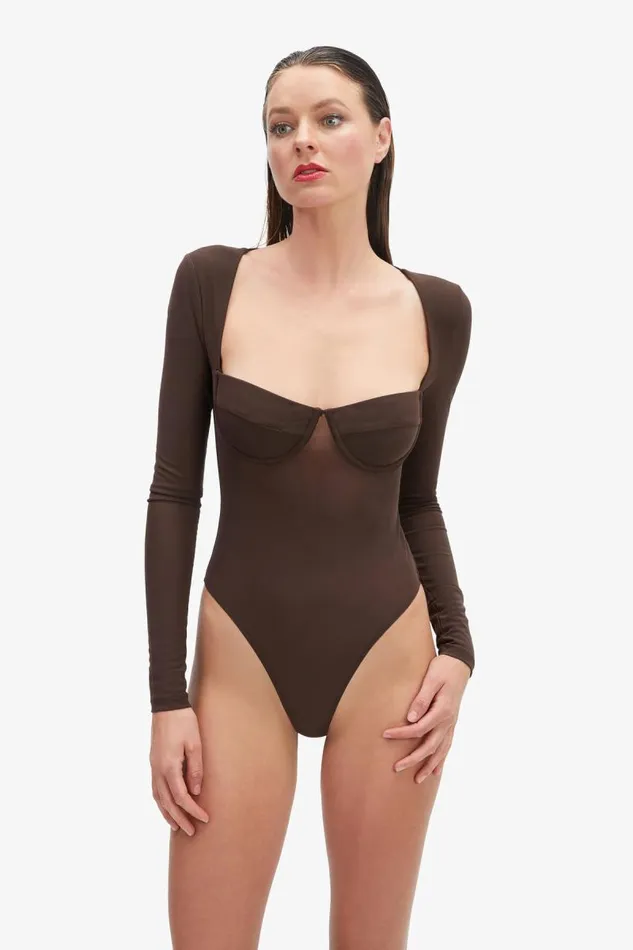 Women Bodysuits Bardot Carter Mesh Bodysuit In Chocolate Chocolate Women Bodysuits Bardot Carter Mesh Bodysuit In Chocolate Chocolate