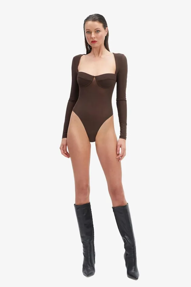 Women Bodysuits Bardot Carter Mesh Bodysuit In Chocolate Chocolate Women Bodysuits Bardot Carter Mesh Bodysuit In Chocolate Chocolate